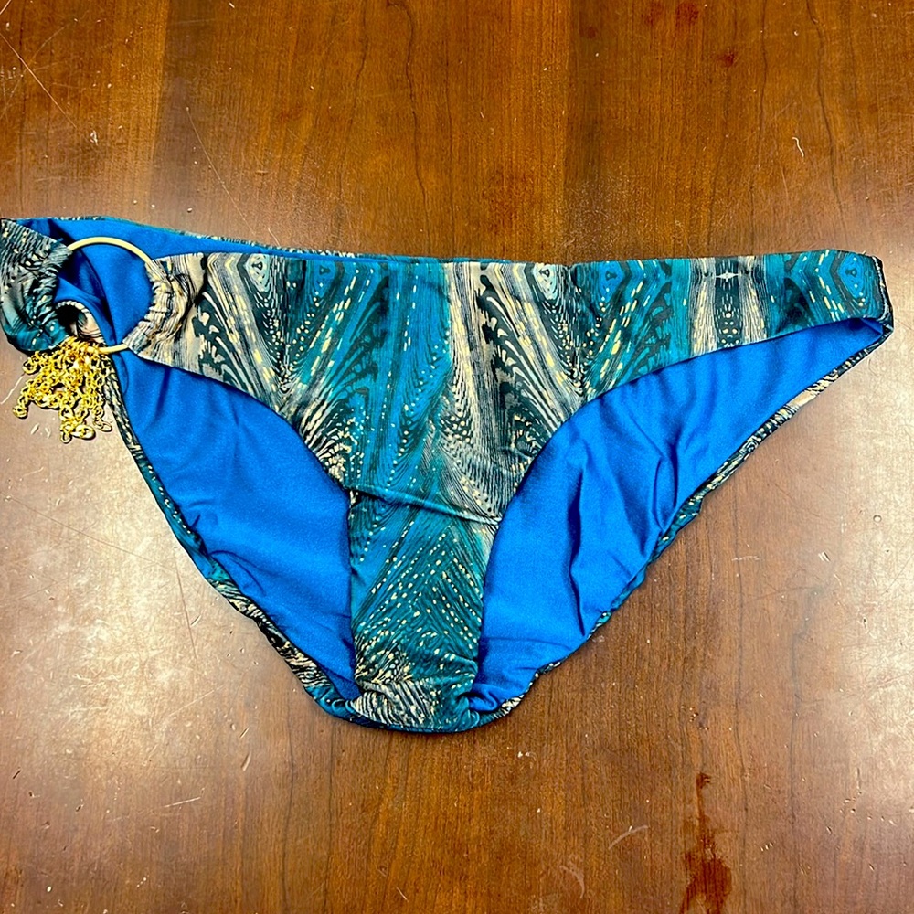 NWT Bellissima XL  turquoise & gold Bikini Bottom gold ring accent spandex blend